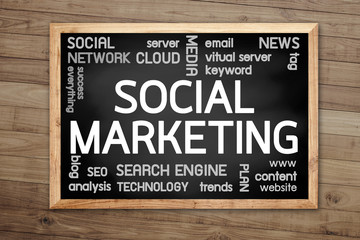 Social Marketing concept on chalkboard and background with Brown