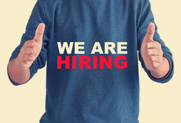 we are hiring quotes - Business man background-retro filter