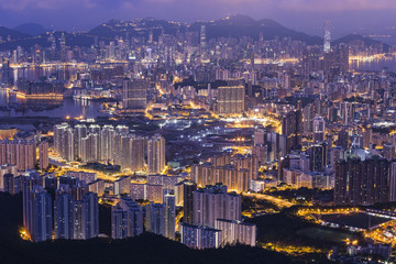 Fototapeta na wymiar Fei ngo shan (Kowloon Peak) Hong Kong cityscape skyline.