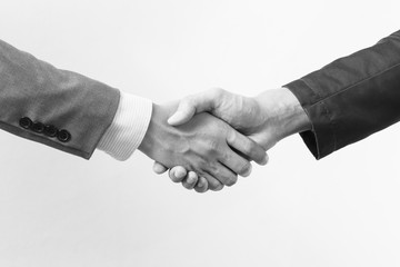 Black and white Business handshake isolated  background