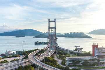 HONG KONG - JULY 31, 2015: Tsing ma bridge Hong Kong landscape.
