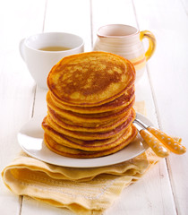 Stack of pancakes on plate