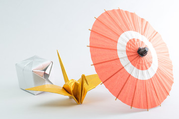 和傘と折り紙