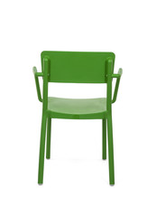Green Plastic Outdoor Cafe Chair on White Background, Rear View