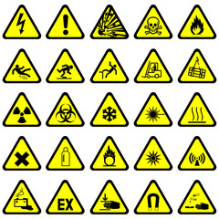 Warnzeichen Warnschilder - Set einfach flach gelb schwarz