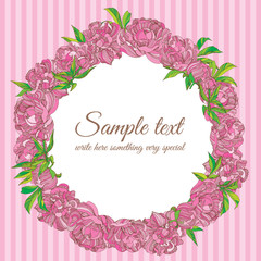 Vector greeting card pattern with peony wreath