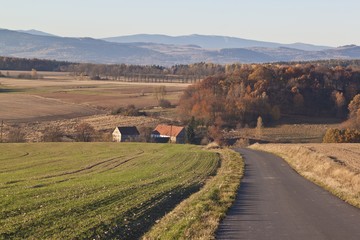 View on KArkonosze and Kaczawskie mountains in Poland