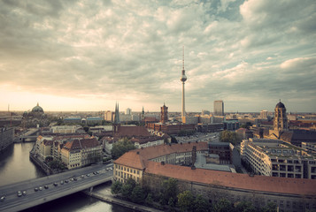 View over Berlin Mitte at evening, vintage style, Berlin, Capital of Germany, Europe