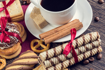 Biscuits and coffee on table