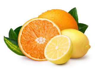 Whole and halved lemon with orange
