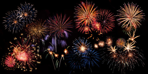 Panorama of holiday fireworks