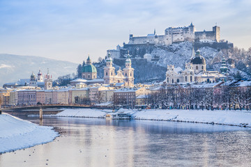 Historic city of Salzburg in winter, Austria