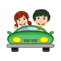 Children driving a car cartoon vector illustration