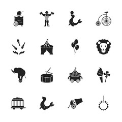Set of sixteen circus icons