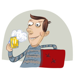 happy man holding a glass of beer