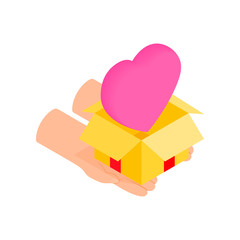 Gift box with a pink heart isometric 3d icon