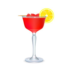 Red cocktail with slice of lemon 