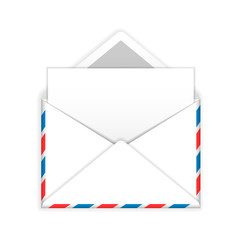 Open envelope with blank sheet of paper flat icon
