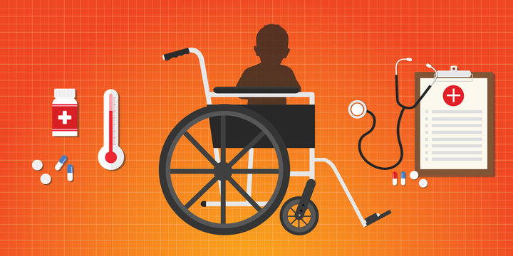 Cerebral Palsy Concept Baby Kid Sit In Wheelchair Vector