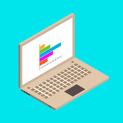 Isometric illustration witn laptop and chart for your design