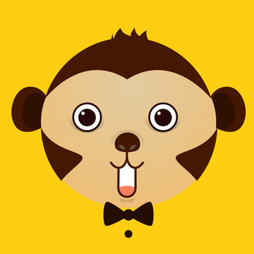 flat vector image of monkey face on yellow background