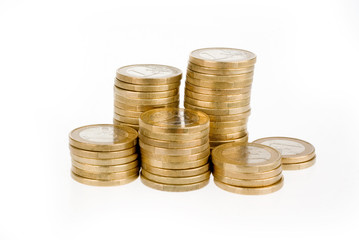 One euro coin stack isolated on white background