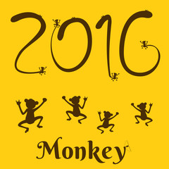 Number of Monkey tail Calligraphy vector 2016 New Year sign