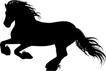 Drawing the black and white silhouette of running horse