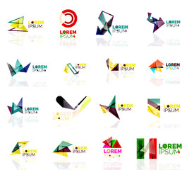 Logo set, abstract geometric business icons, paper style with glossy elements