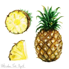 Schilderijen op glas Watercolor Food Clipart - Pineapple © nataliahubbert