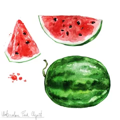Foto op Canvas Watercolor Food Clipart - Watermelon © nataliahubbert