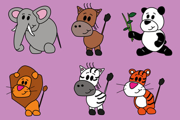 Obraz premium Elephant, lion, tiger, panda animals