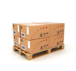 pallet with boxes on a white background