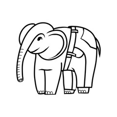 Cartoon elephant wearing jeans. Coloring black and white.