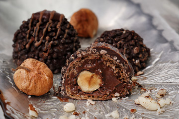 Chocolate candies with nut