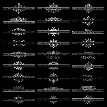 Vector set of 27 ornate headpieces isolated on black background