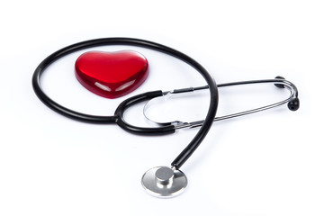 Red heart and a stethoscope.  Health concept. medical concept