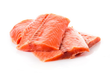 salmon steak red fish on white
