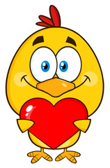 Cute Yellow Chick Cartoon Character Holding Valentine Love Heart