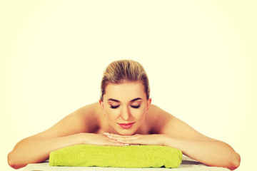 Fototapeta premium Young relaxed woman in spa.