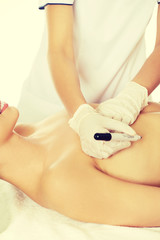 Young woman before breast surgery.