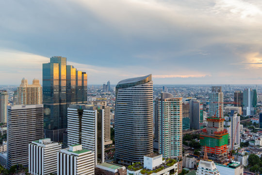 Bangkok Cityscape, Business district with high building at sunset time, Bangkok, Thailand