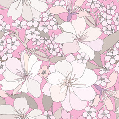 Floral seamless background. Apple tree flower pattern Flourish spring gentle wallpaper 