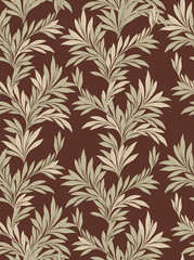 Floral seamless background. Branch with leaves pattern. Flourish ornamental texture