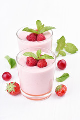 Raspberry smoothie in glass