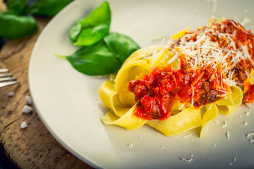 Fresh pasta with tomato sauce.