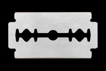Single razorblade isolated on black background with clipping path