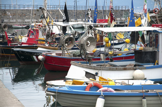 old fishing boats anchored in port