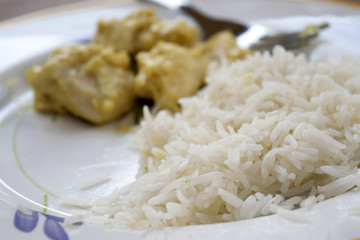 rice basmati and chicken at mustard sauce