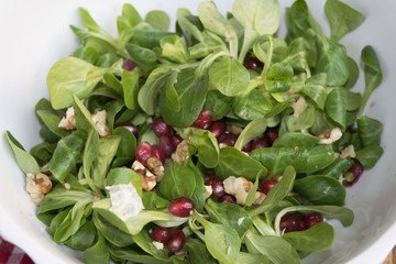 salad of grapes of pomegranate valerian and walnuts